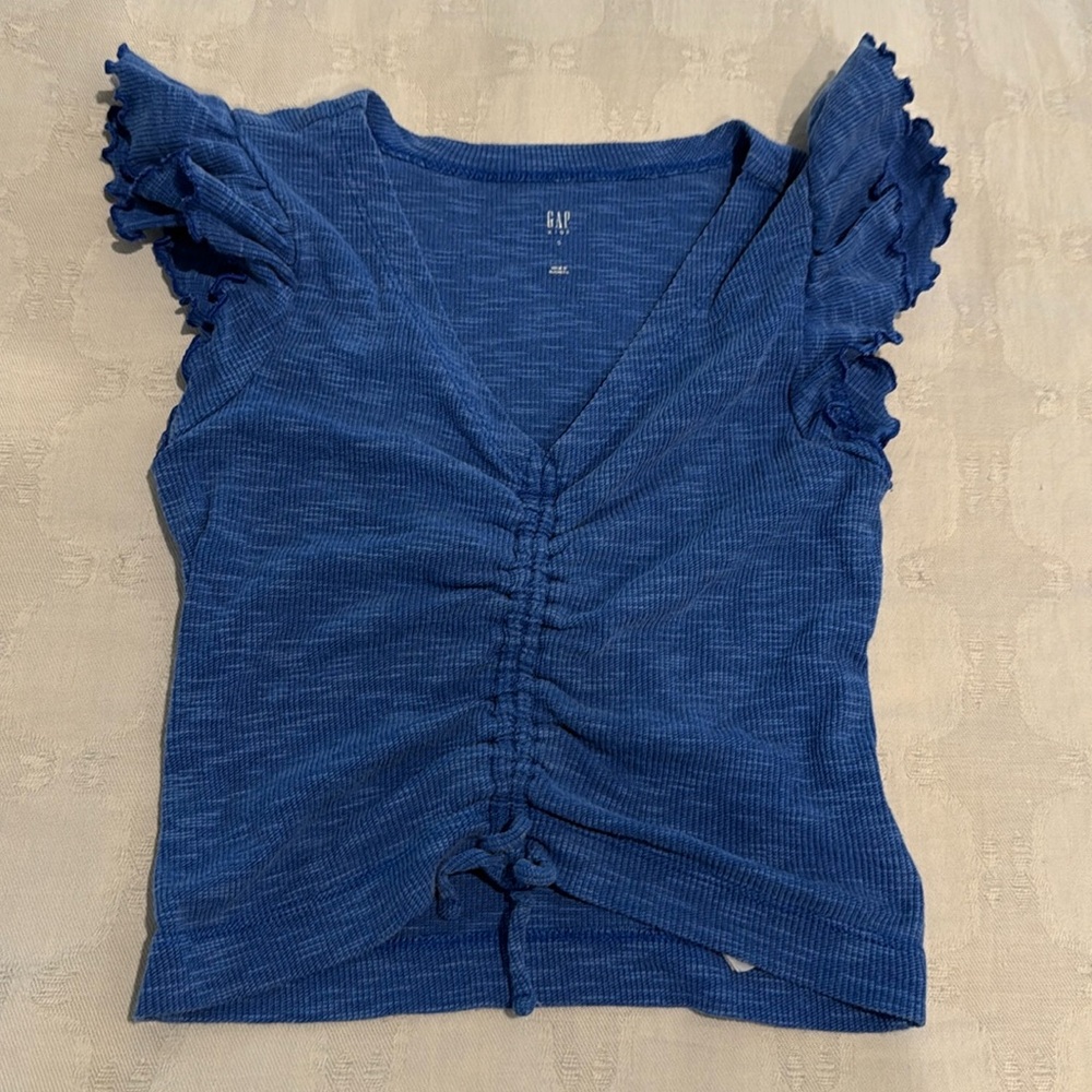Gap Blue Ribbed Ruched T-Shirt size small (6-7)